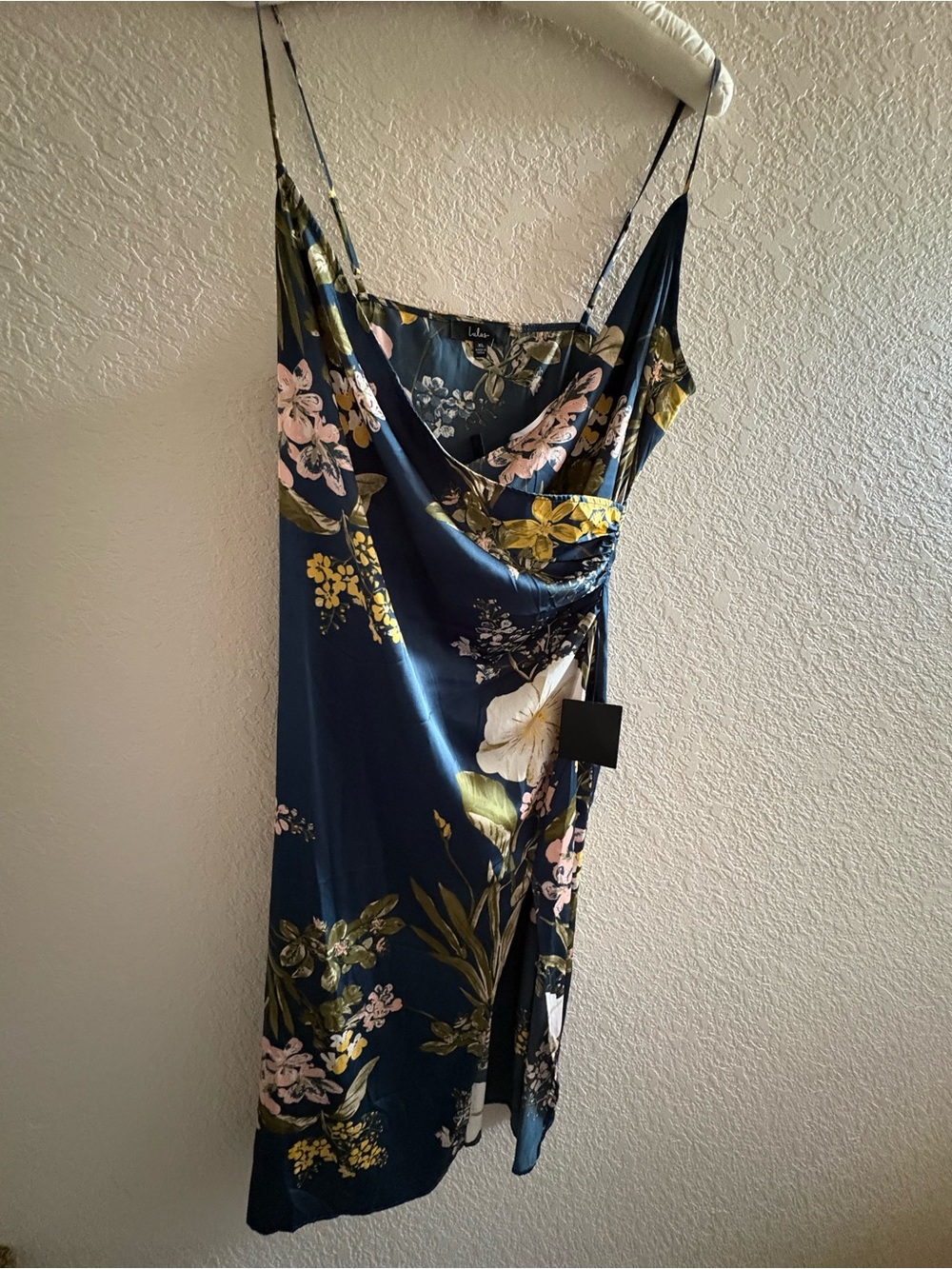 NWT Lulu’s Navy Floral Slip Dress with Spaghetti Straps